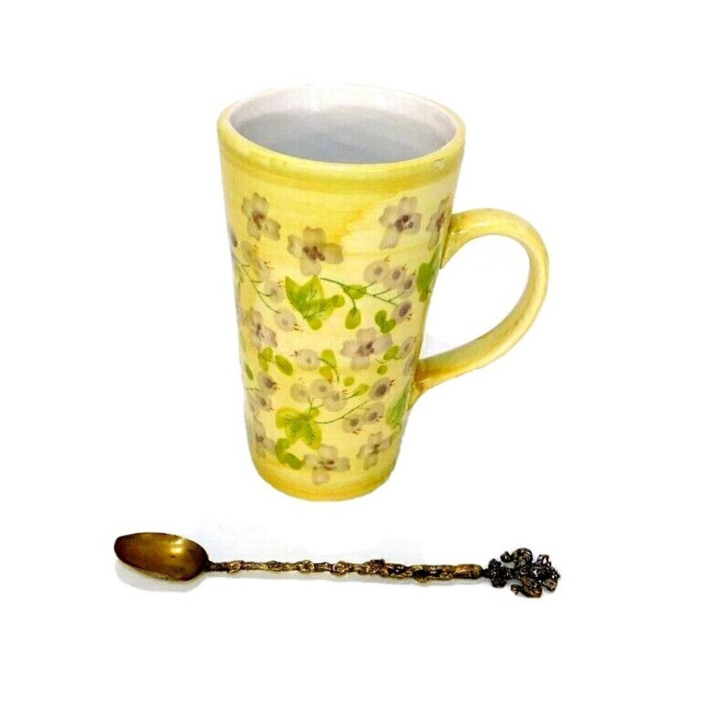 SHERWOOD BRANDS OF RI 18 oz coffee, tea cup, mug hand painted with vintage spoon